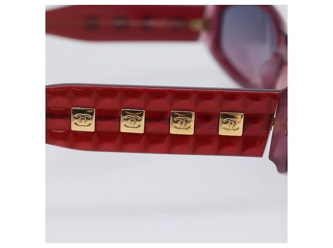 Occhiali da sole CHANEL Plastica Rosso Tono Oro CC Auth ka6179 - vista 8