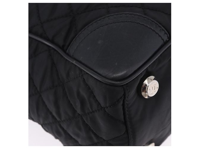 Borsa Tote CHANEL Paris New York Line Matelasse Nylon Nero Argento CC Auth 203206A - vista 12