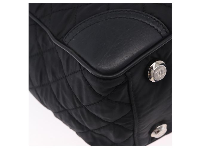 Borsa Tote CHANEL Paris New York Line Matelasse Nylon Nero Argento CC Auth 203206A - vista 14