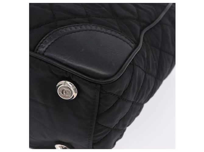 Borsa Tote CHANEL Paris New York Line Matelasse Nylon Nero Argento CC Auth 203206A - vista 15