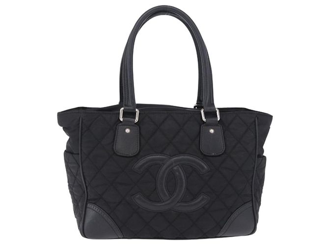Borsa Tote CHANEL Paris New York Line Matelasse Nylon Nero Argento CC Auth 203206A - vista 2