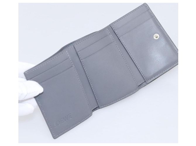 LOEWE Anagram Trifold Wallet Leather Gray Silver Auth 203094A Brown Silvery - view 10