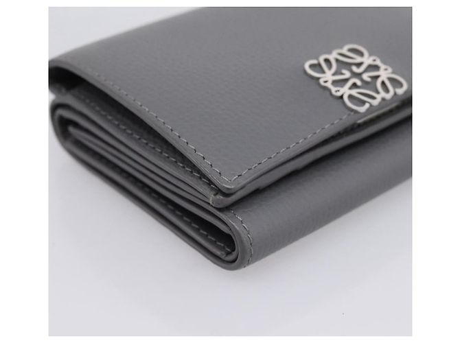 LOEWE Anagram Trifold Wallet Leather Gray Silver Auth 203094A Brown Silvery - view 14