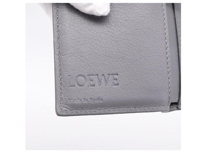 LOEWE Anagram Trifold Wallet Leather Gray Silver Auth 203094A Brown Silvery - view 17