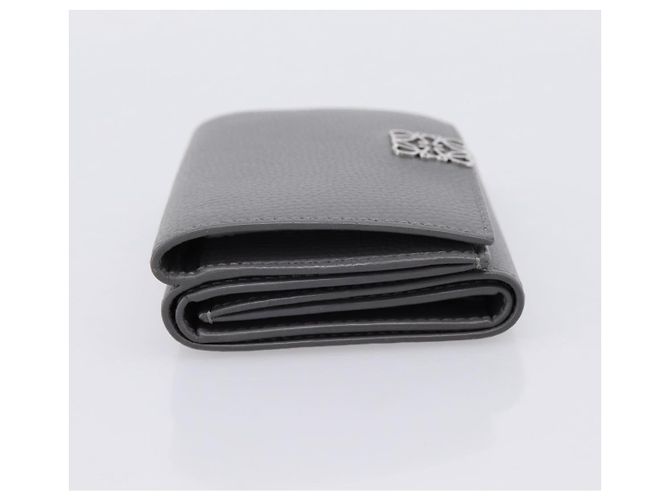 LOEWE Anagram Trifold Wallet Leather Gray Silver Auth 203094A Brown Silvery - view 3