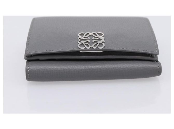 LOEWE Anagram Trifold Wallet Leather Gray Silver Auth 203094A Brown Silvery - view 6
