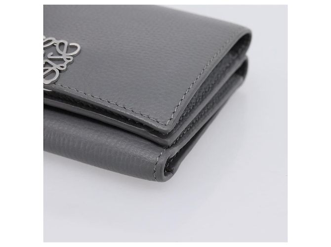 LOEWE Anagram Trifold Wallet Leather Gray Silver Auth 203094A Brown Silvery - view 7
