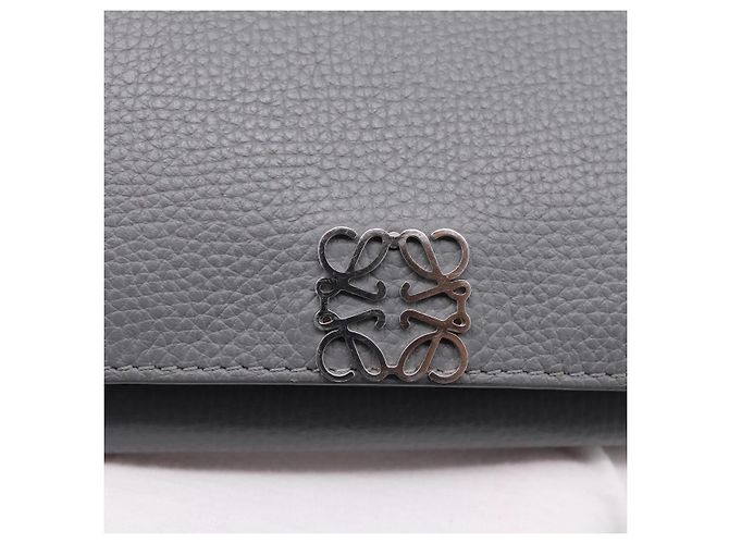 LOEWE Anagram Trifold Wallet Leather Gray Silver Auth 203094A Brown Silvery - view 8