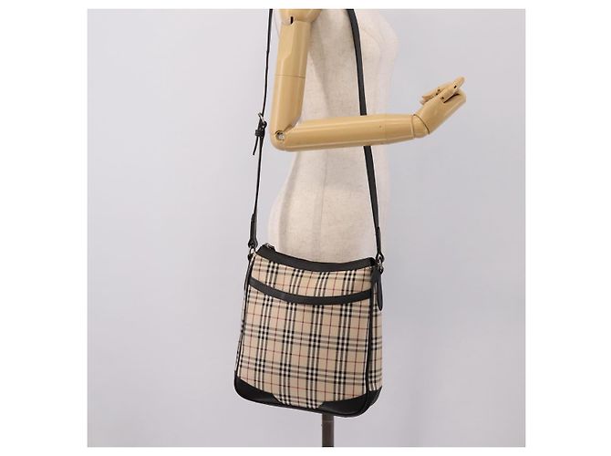 Borsa a tracolla BURBERRY Nova Check Canvas Beige Silver Auth ka6064 Argento - vista 22