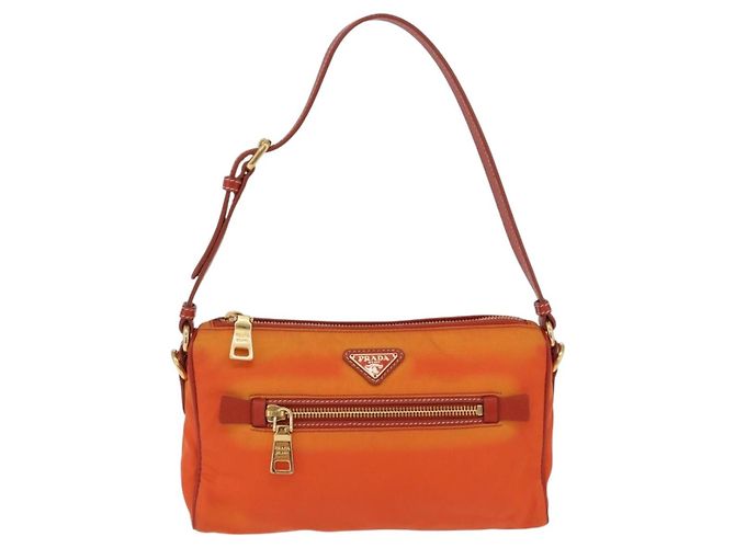 Borsa a tracolla PRADA Nylon Orange Gold Auth 202922A D'oro Arancione - vista 2