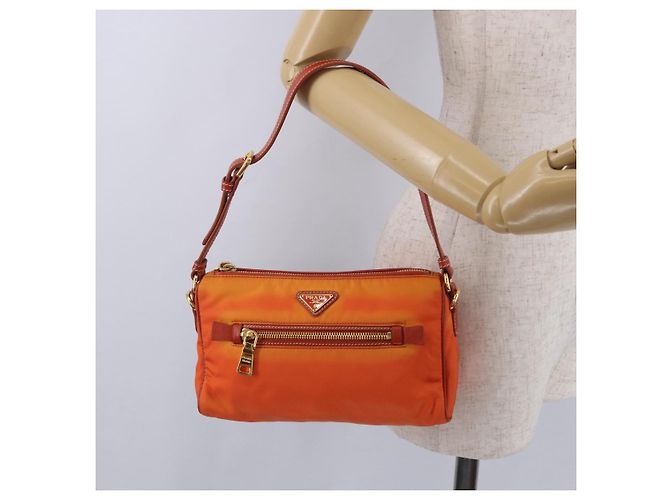 Borsa a tracolla PRADA Nylon Orange Gold Auth 202922A D'oro Arancione - vista 25