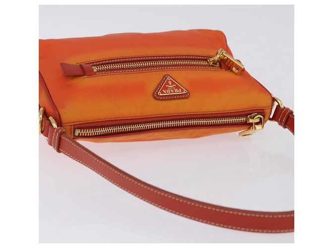 Borsa a tracolla PRADA Nylon Orange Gold Auth 202922A D'oro Arancione - vista 7