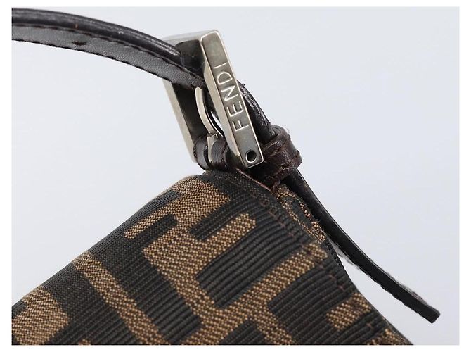 Borsa a tracolla FENDI Zucca Canvas Mamma Baguette Marrone Nero Auth BA15631V - vista 14