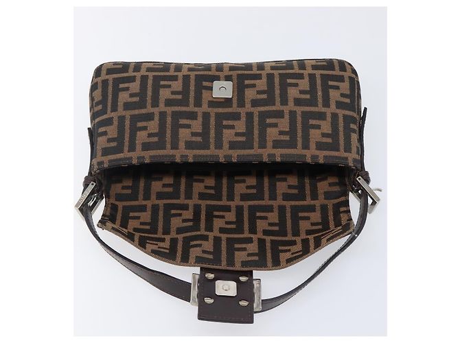 Borsa a tracolla FENDI Zucca Canvas Mamma Baguette Marrone Nero Auth BA15631V - vista 16