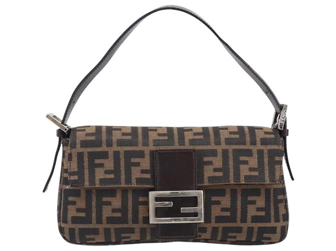 Borsa a tracolla FENDI Zucca Canvas Mamma Baguette Marrone Nero Auth BA15631V - vista 2