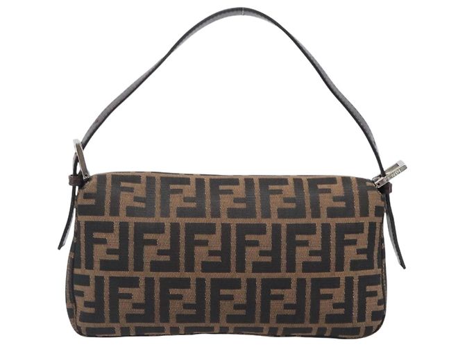 Borsa a tracolla FENDI Zucca Canvas Mamma Baguette Marrone Nero Auth BA15631V - vista 3