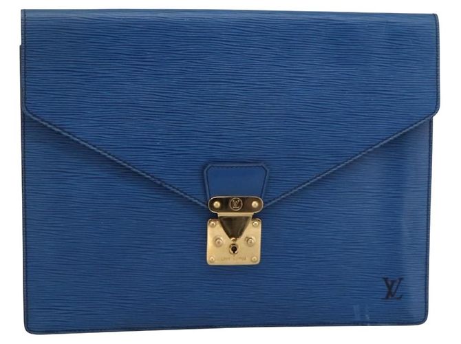 LOUIS VUITTON Epi Porte Documents Senateur Clutch Bag Blue M54455 LV Auth 202853 - vista 13
