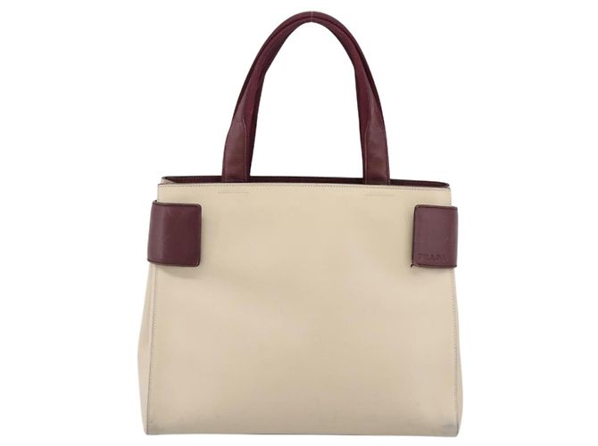 Bolso de mano PRADA de cuero Blanco Rojo Auth ti4026 Roja - vista 2