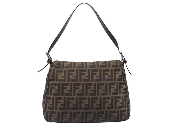 Borsa a tracolla FENDI Zucca Canvas Mamma Baguette Marrone Nero Auth BA15633A - vista 3