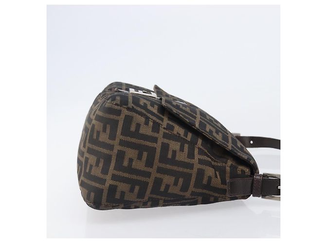 Borsa a tracolla FENDI Zucca Canvas Mamma Baguette Marrone Nero Auth BA15633A - vista 4