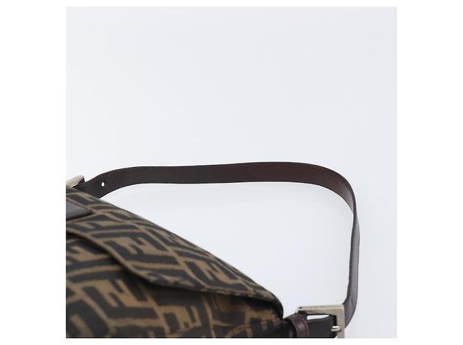 Borsa a tracolla FENDI Zucca Canvas Mamma Baguette Marrone Nero Auth BA15633A - vista 8