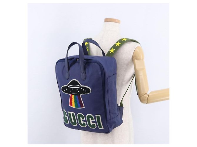 Zaino GUCCI RON HERMAN Canvas Navy Silver 477875 Auth 200358M Argento Blu navy - vista 26