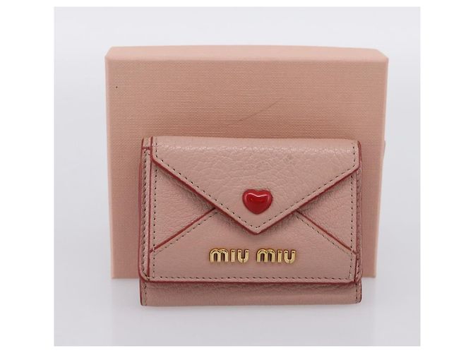 Cartera Miu Miu Trifold Cuero Rosa Oro Auth 203263A Dorado - vista 21