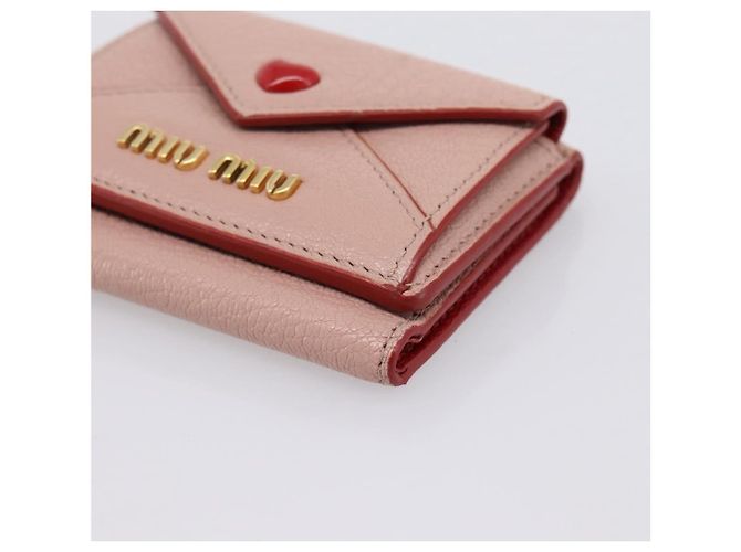 Cartera Miu Miu Trifold Cuero Rosa Oro Auth 203263A Dorado - vista 8