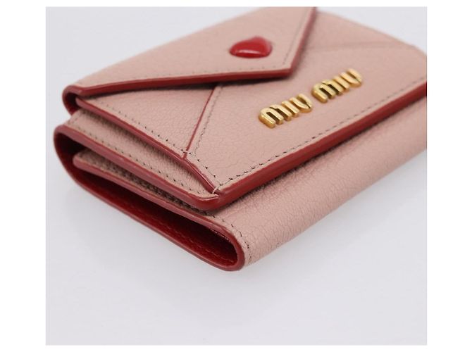 Cartera Miu Miu Trifold Cuero Rosa Oro Auth 203263A Dorado - vista 9