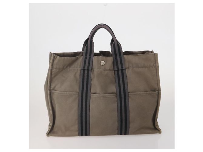 Hermès Borsa HERMES Fourre Tout MM cotone 4Set Navy Black Auth 199989 Nero Blu navy - vista 14