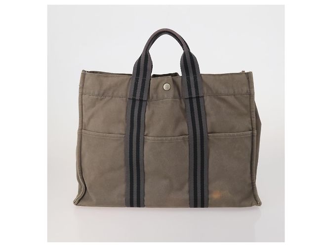 Hermès Borsa HERMES Fourre Tout MM cotone 4Set Navy Black Auth 199989 Nero Blu navy - vista 15