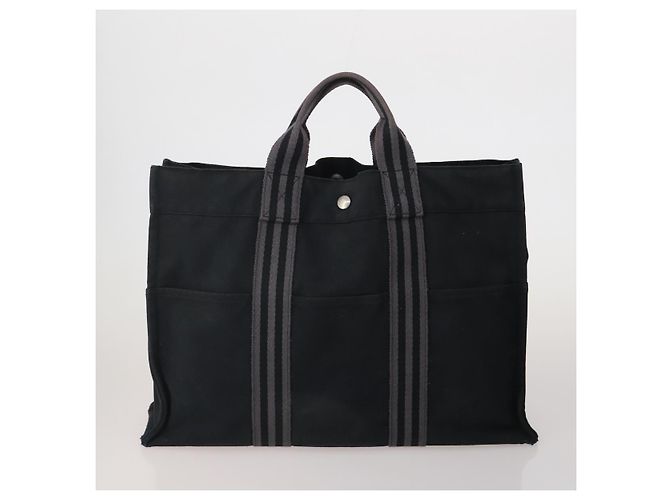 Hermès Borsa HERMES Fourre Tout MM cotone 4Set Navy Black Auth 199989 Nero Blu navy - vista 2