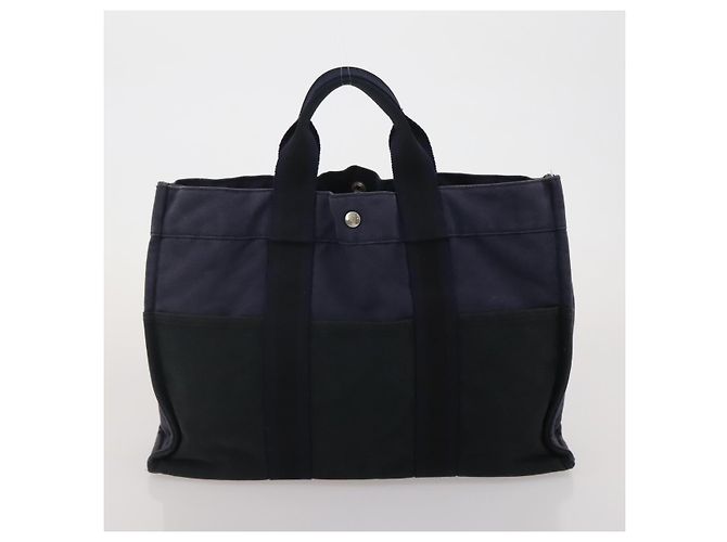 Hermès Borsa HERMES Fourre Tout MM cotone 4Set Navy Black Auth 199989 Nero Blu navy - vista 20