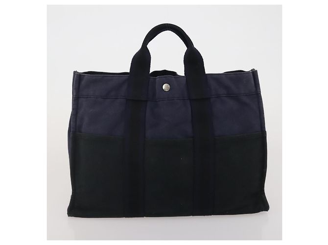 Hermès Borsa HERMES Fourre Tout MM cotone 4Set Navy Black Auth 199989 Nero Blu navy - vista 21