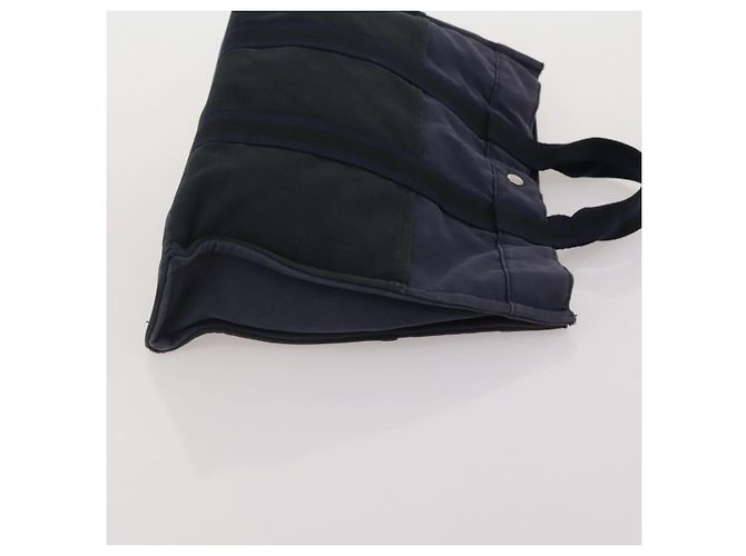 Hermès Borsa HERMES Fourre Tout MM cotone 4Set Navy Black Auth 199989 Nero Blu navy - vista 22