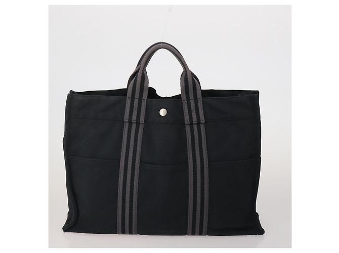 Hermès Borsa HERMES Fourre Tout MM cotone 4Set Navy Black Auth 199989 Nero Blu navy - vista 3
