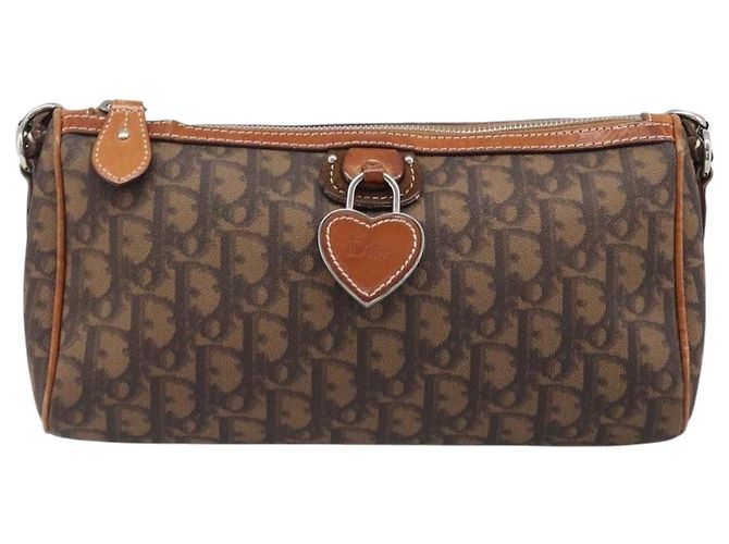 Borsa Christian Dior Trotter Canvas Romantic Chain Bag PVC Brown Silver Auth 196875M Marrone Argento - vista 2