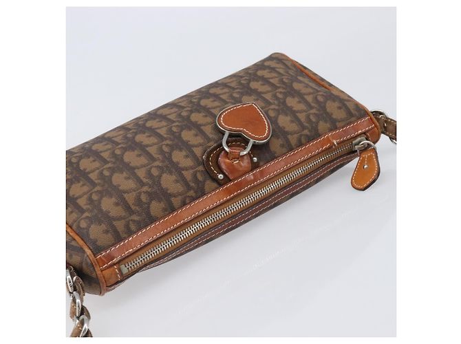 Borsa Christian Dior Trotter Canvas Romantic Chain Bag PVC Brown Silver Auth 196875M Marrone Argento - vista 6