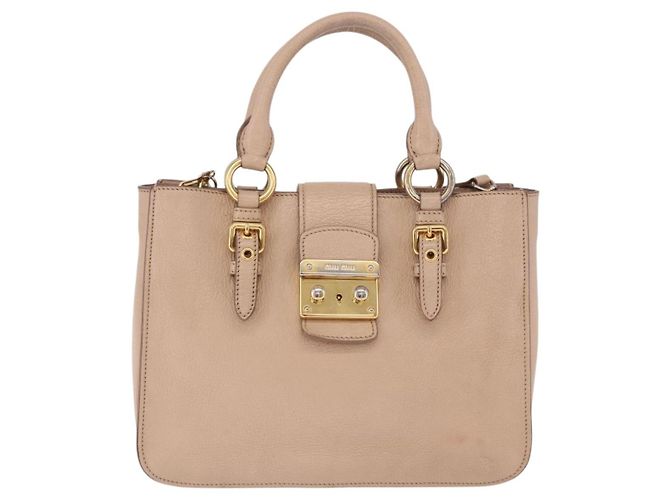Borsa a mano Miu Miu in pelle 2way Beige Gold Auth 203009 D'oro - vista 2