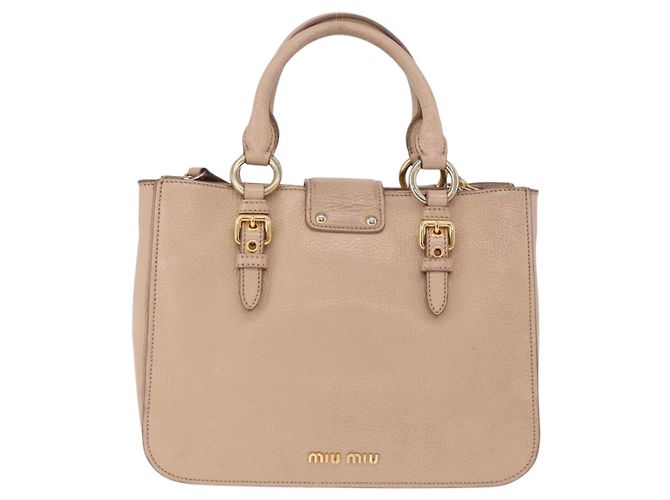 Borsa a mano Miu Miu in pelle 2way Beige Gold Auth 203009 D'oro - vista 3
