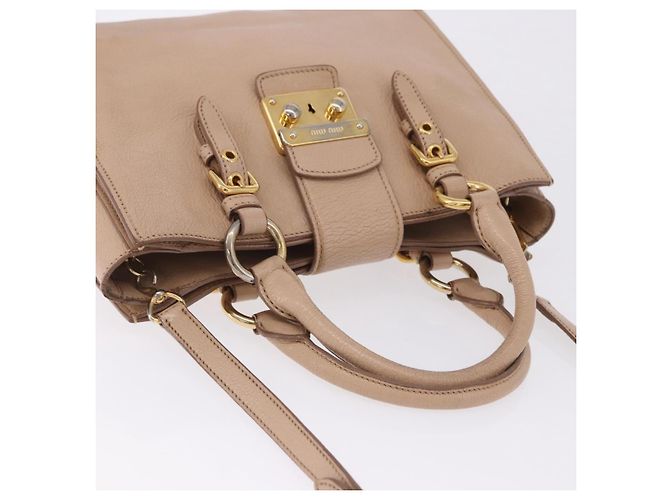 Borsa a mano Miu Miu in pelle 2way Beige Gold Auth 203009 D'oro - vista 6