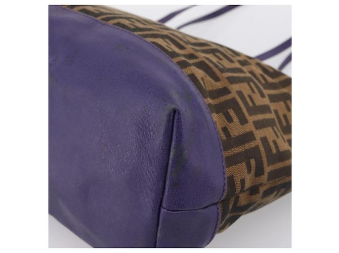 Bolso Tote FENDI Zucca Canvas Negro Marrón Auth 202705 Castaño - vista 12