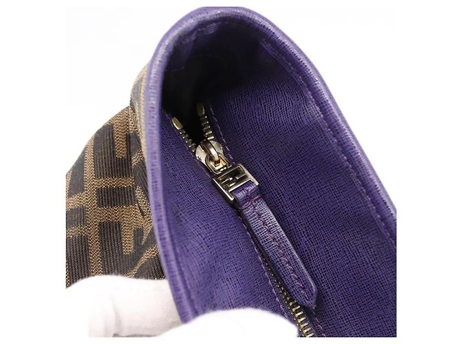 Bolso Tote FENDI Zucca Canvas Negro Marrón Auth 202705 Castaño - vista 15