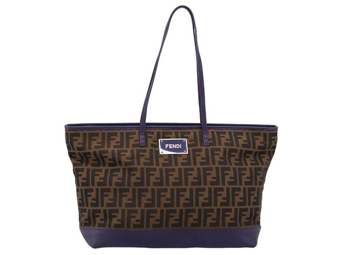 Bolso Tote FENDI Zucca Canvas Negro Marrón Auth 202705 Castaño - vista 2