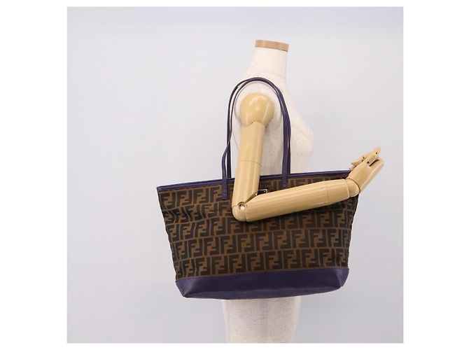 Bolso Tote FENDI Zucca Canvas Negro Marrón Auth 202705 Castaño - vista 23