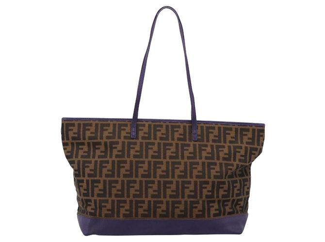 Bolso Tote FENDI Zucca Canvas Negro Marrón Auth 202705 Castaño - vista 3