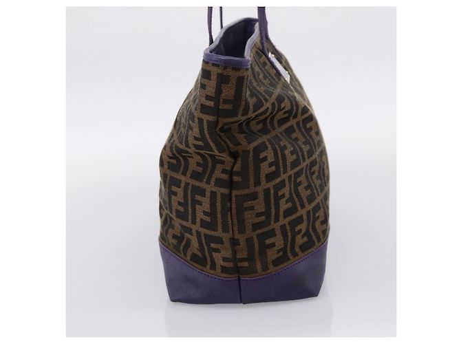 Bolso Tote FENDI Zucca Canvas Negro Marrón Auth 202705 Castaño - vista 4