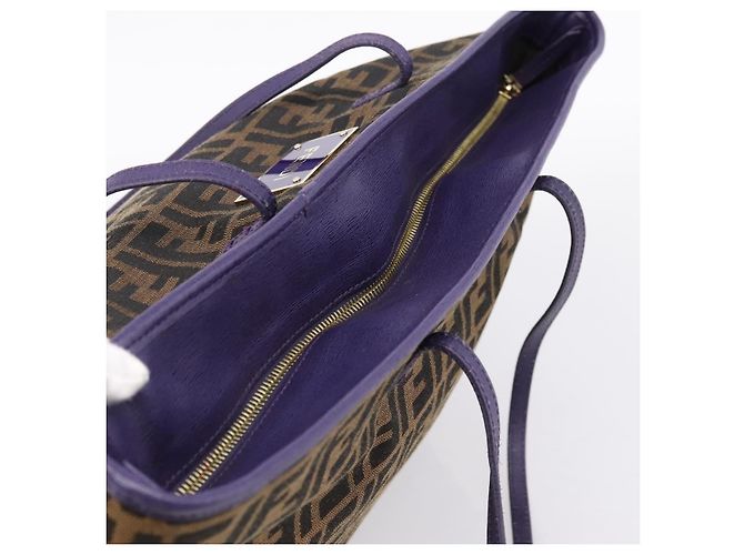 Bolso Tote FENDI Zucca Canvas Negro Marrón Auth 202705 Castaño - vista 6