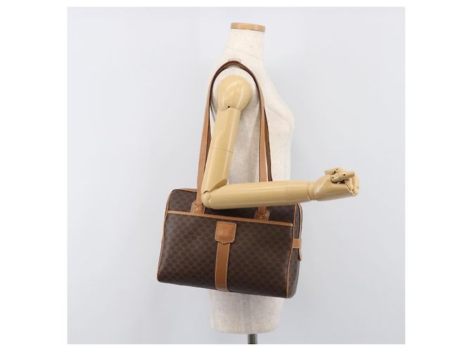 Céline CELINE Macadam Canvas Schultertasche PVC Leather Brown Gold Auth mr2905 Braun Golden - Ansicht 25