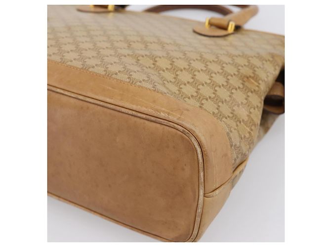 Céline Borsa a mano CELINE Macadam Canvas PVC Beige Gold Auth 202687 D'oro - vista 12